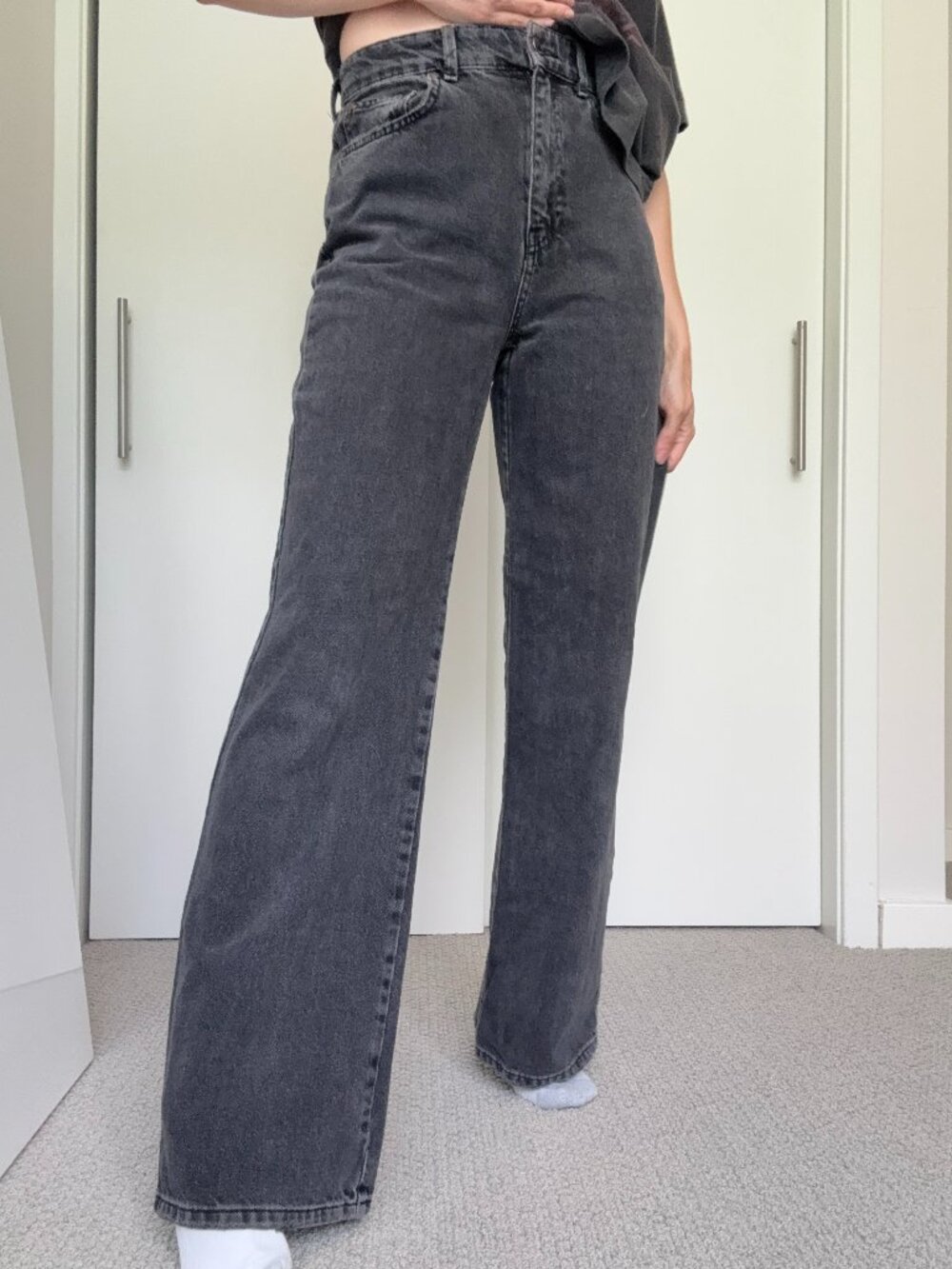 Stradivarius Straight Fit Charcoal Wash High Rise Straight Leg Jeans